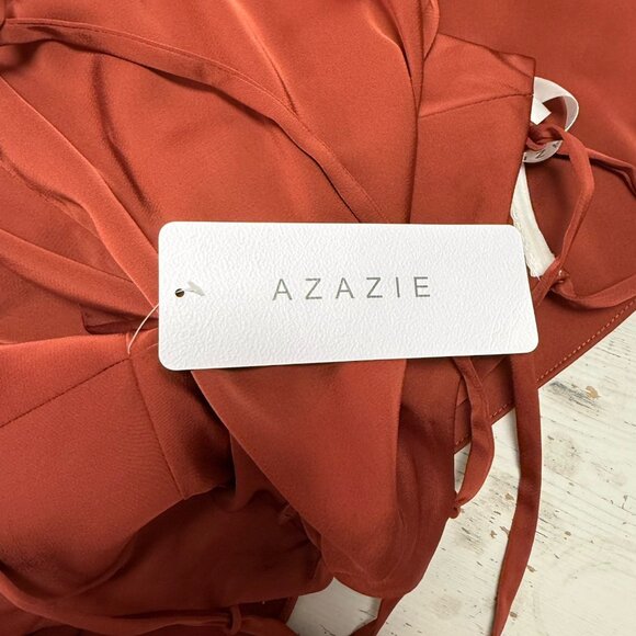 Azazie Dress New Bridesmaid Prom Wedding Party Rust Burnt Orange Spaghetti Strap - Picture 13 of 14